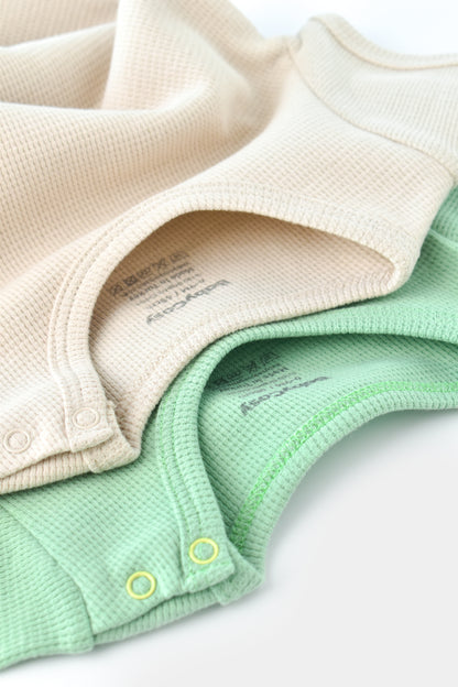 Set of 2 baby bodysuits - Green and Beige