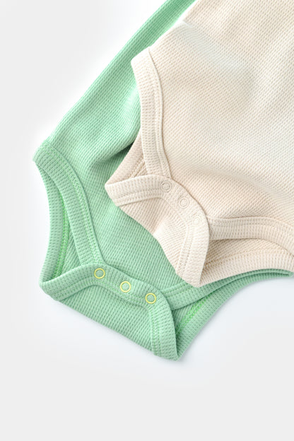 Set of 2 baby bodysuits - Green and Beige