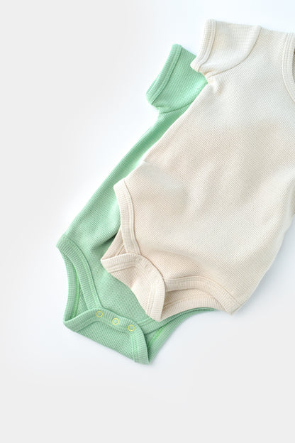 Set of 2 baby bodysuits - Green and Beige