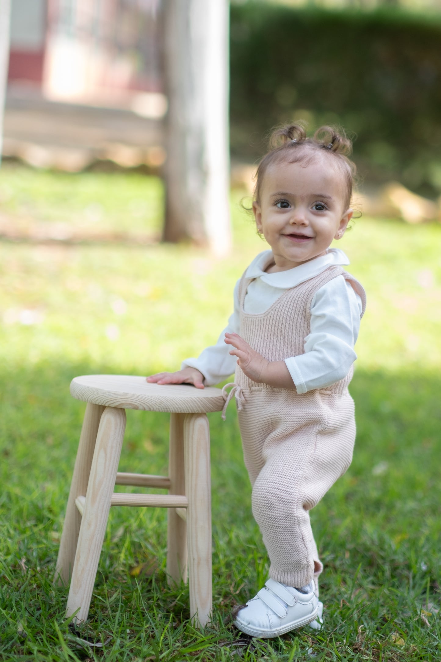 Conjunto de malha bebé menina 3 peças bege