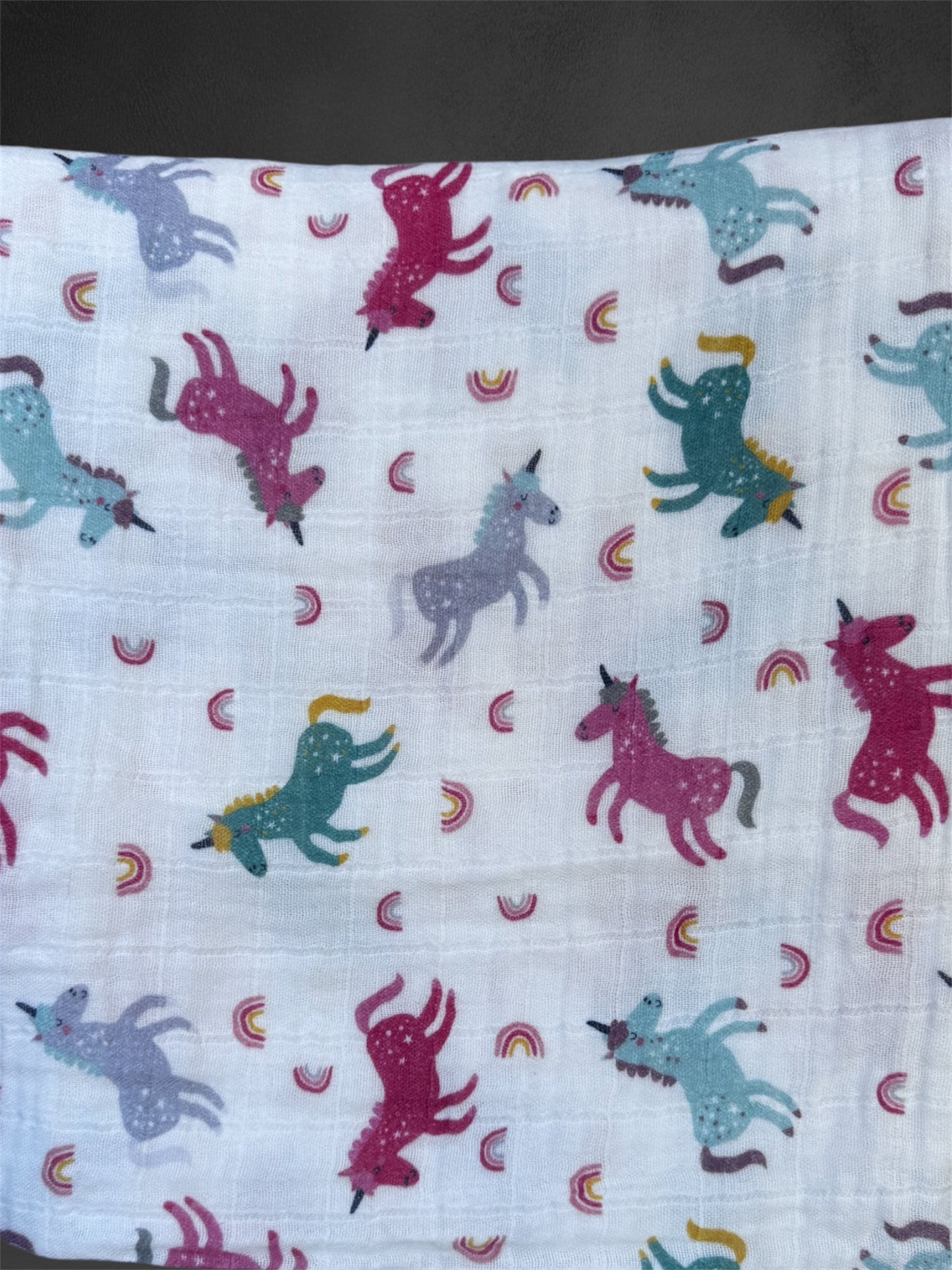 Manta Muselina para bebe de Algodón Orgánico con desiño Unicornio - 120 cm x 120 cm