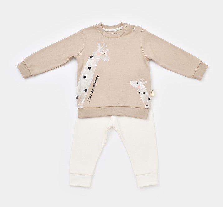 Conjunto de Pantalón y Camiseta - Jirafa mamá y bebé. - Baby's Organic Wardrobe