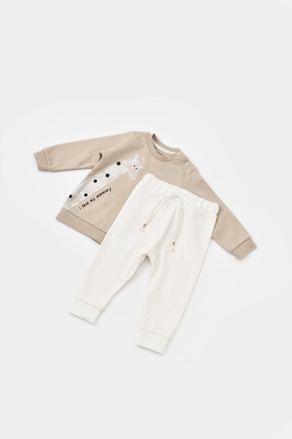 Conjunto de Pantalón y Camiseta - Jirafa mamá y bebé. - Baby's Organic Wardrobe