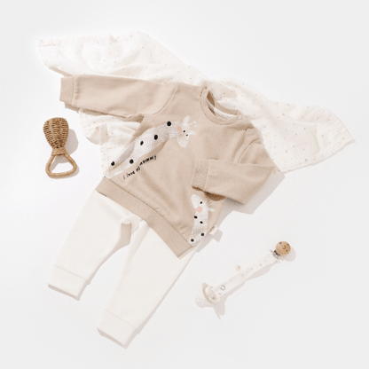 Conjunto de Pantalón y Camiseta - Jirafa mamá y bebé. - Baby's Organic Wardrobe