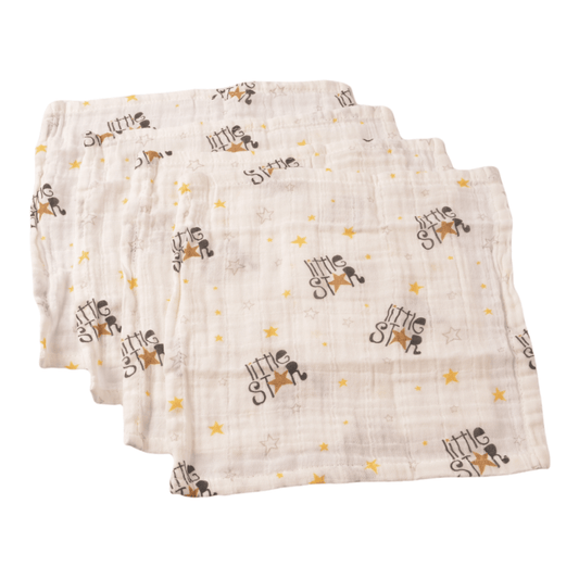 Toallitas Muselinas con desiño de Estrellas (Paquete de 4 Piezas) - Baby's Organic Wardrobe